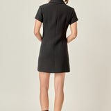 Velvet Button Collar Mini Dress
