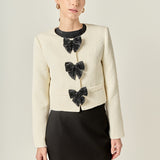 Textured Bead Bow Detailed Jacket