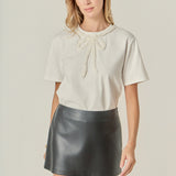 Pearl-Embellished Bow T-Shirt