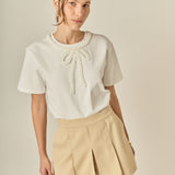 Pearl-Embellished Bow T-Shirt