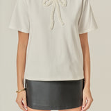 Pearl-Embellished Bow T-Shirt