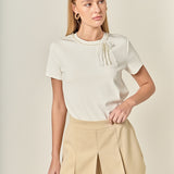 Pearl Bow Detailed T-Shirt