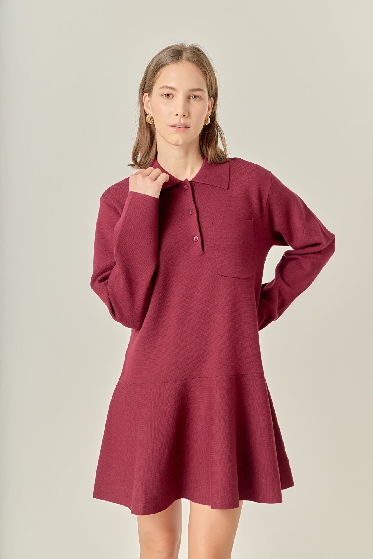 collared knit mini dress English Factory Women's Collared Knit Mini Dress
