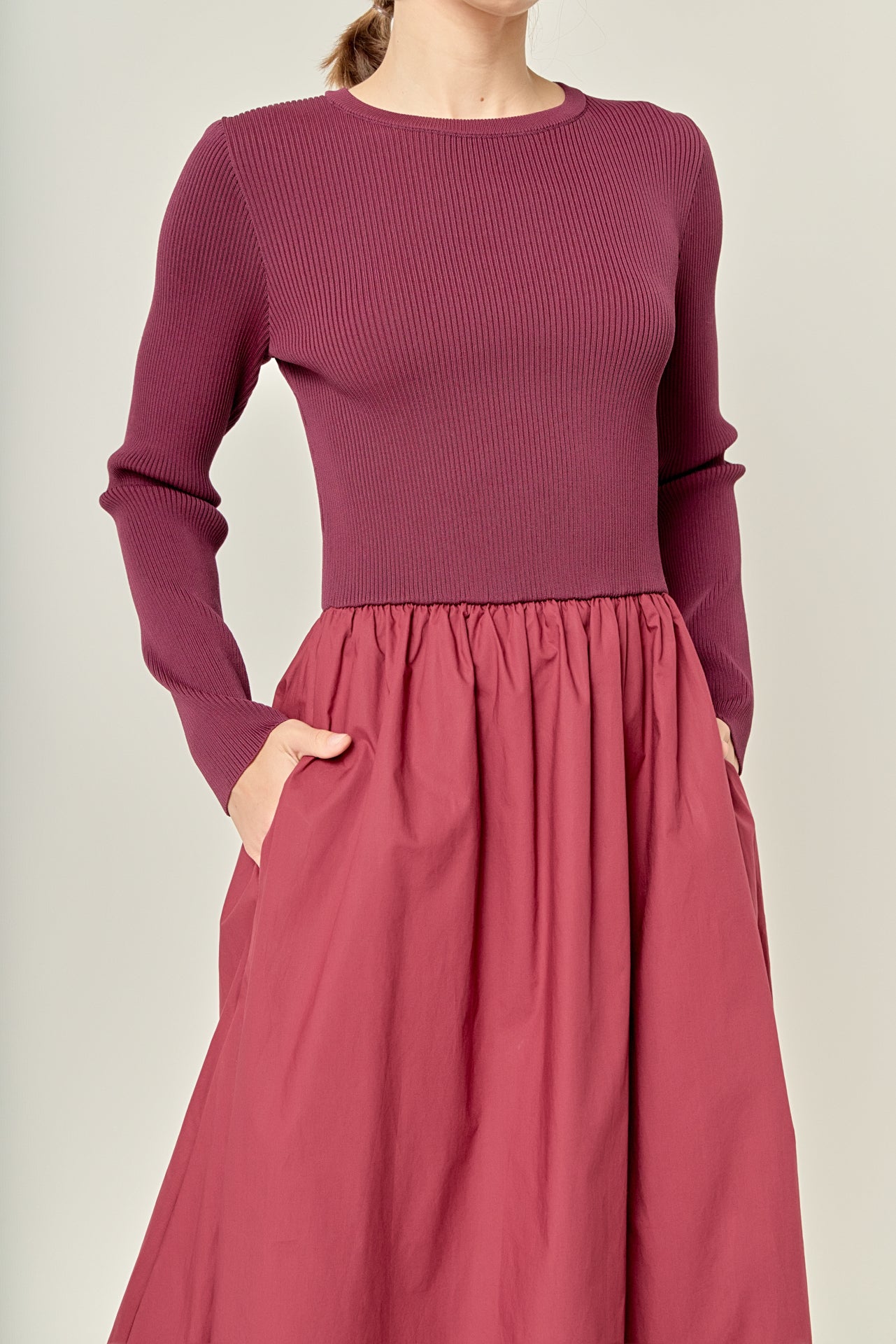 English Factory - The Juliette Mixed Media Maxi Dress MAROON / S English Factory - The Juliette Mixed Media Maxi Dress MAROON / S