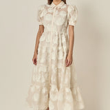 Embroidered Shell Midi Shirt Dress