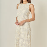 Textured Floral Sleeveless Midi Dress