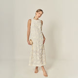 Textured Floral Sleeveless Midi Dress