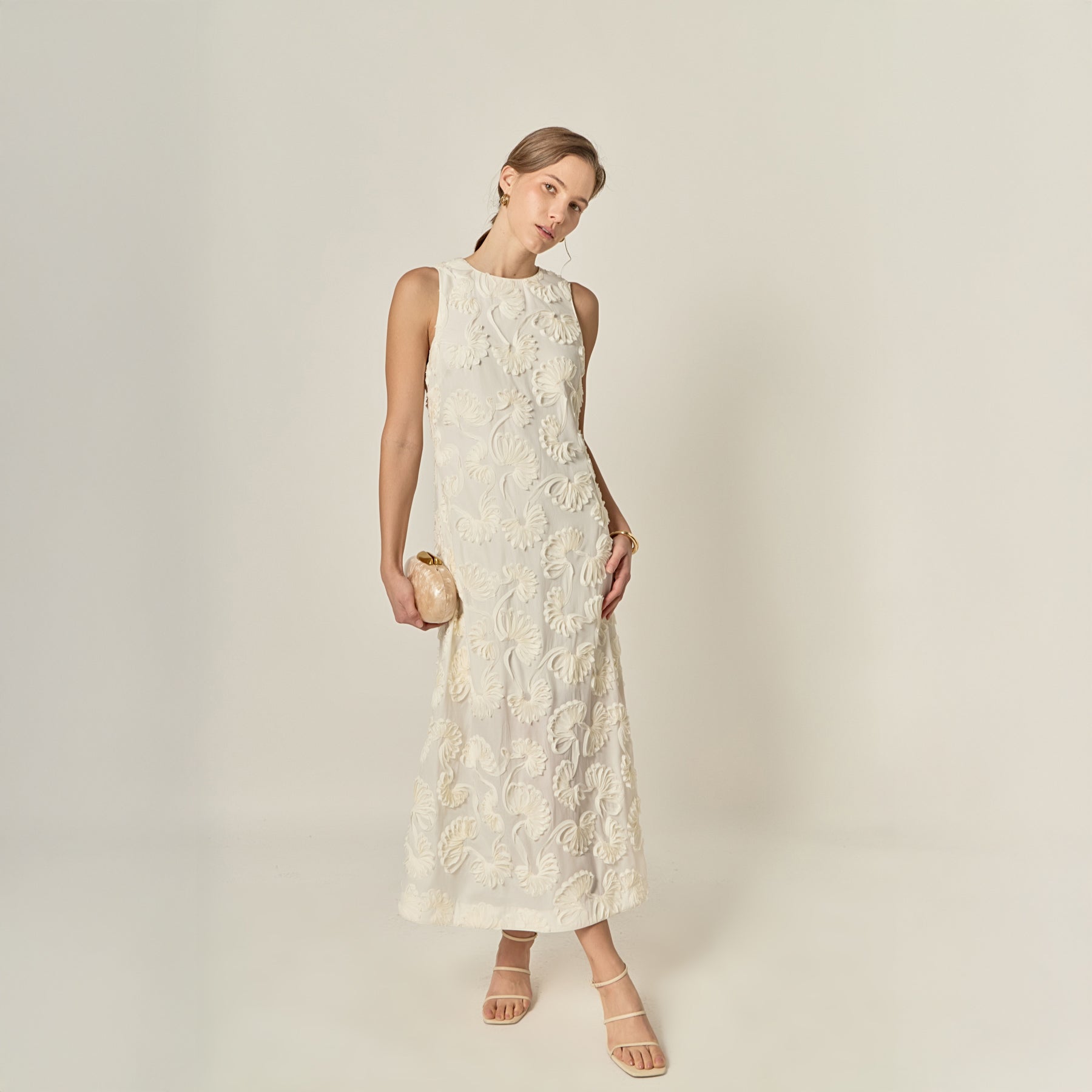 English Factory - Embroidered Shell Midi Shirt Dress White / L English Factory - Embroidered Shell Midi Shirt Dress White / L