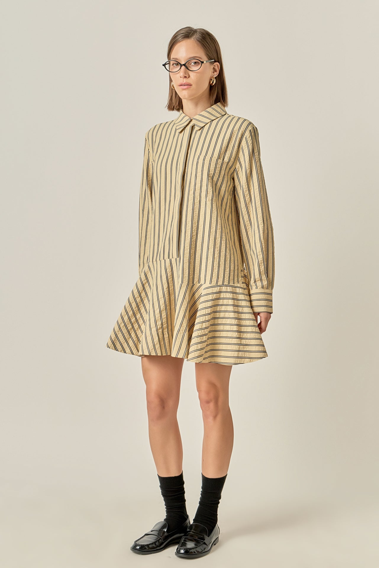 Stripe Collar Flared Skirt Dress English Factory Stripe Collar Flared Skirt Dress English Factory
