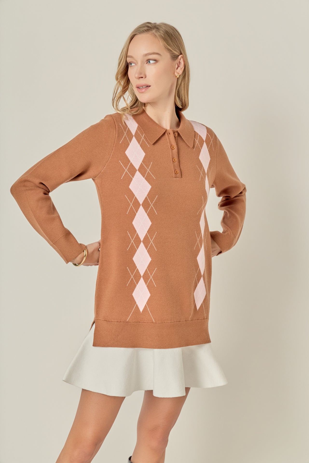 Argyle Polo Knit Dress – English Factory