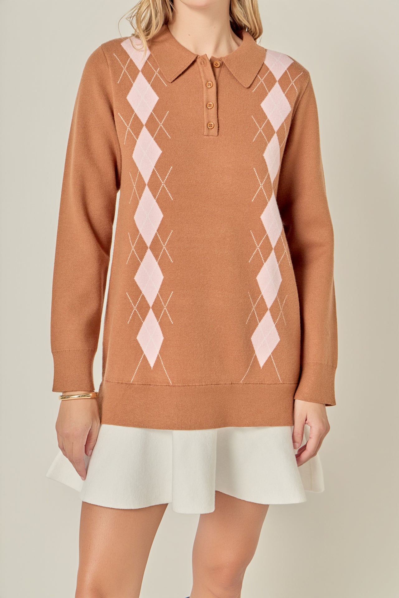 English Factory - Argyle Polo Knit Dress PISTACHIO/OFF White / XS English Factory - Argyle Polo Knit Dress PISTACHIO/OFF White / XS