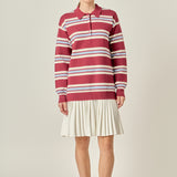 Stripe Polo Mixed Media Mini Dress