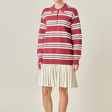 Stripe Polo Mixed Media Mini Dress