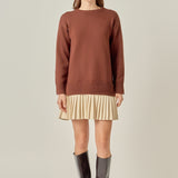 Mixed Media Pleated Mini Dress