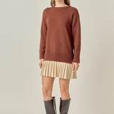 Mixed Media Pleated Mini Dress