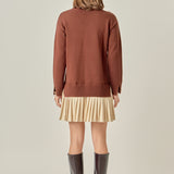 Mixed Media Pleated Mini Dress