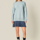 Mixed Media Pleated Mini Dress