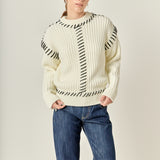 Stitch Detailed Chunky Crew Neck Knit