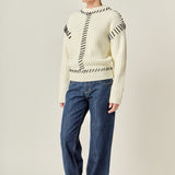 Stitch Detailed Chunky Crew Neck Knit