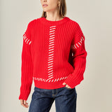 Stitch Detailed Chunky Crew Neck Knit