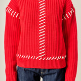 Stitch Detailed Chunky Crew Neck Knit