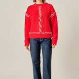 Stitch Detailed Chunky Crew Neck Knit