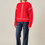 Stitch Detailed Chunky Crew Neck Knit