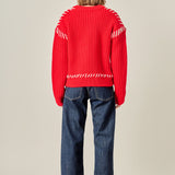 Stitch Detailed Chunky Crew Neck Knit