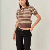 Striped Polo Knit Top