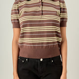 Striped Polo Knit Top
