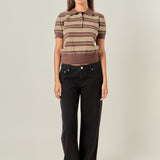 Striped Polo Knit Top