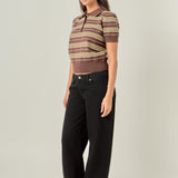 Striped Polo Knit Top