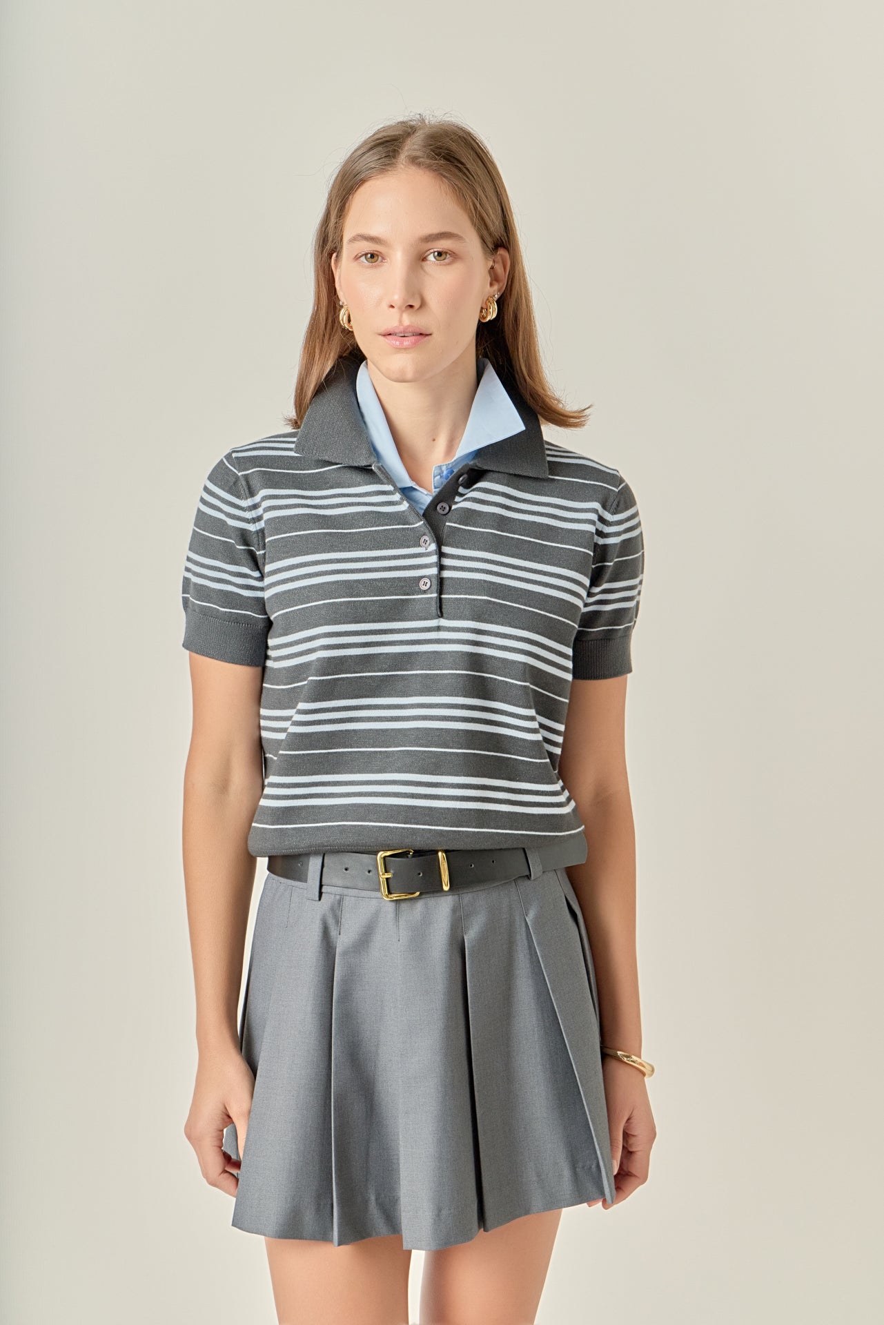 Striped Polo Knit Top – English Factory
