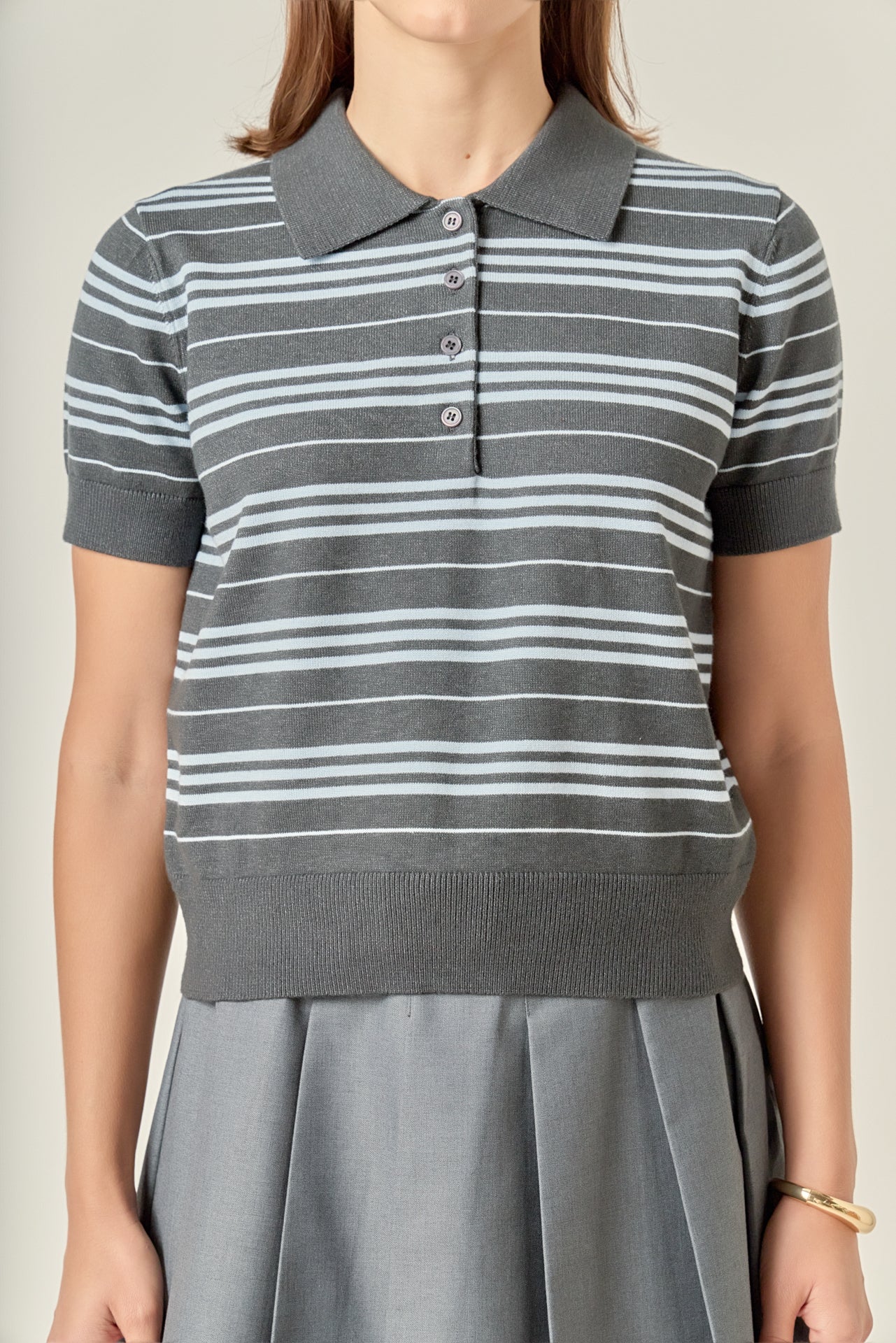 Striped Polo Knit Top – English Factory