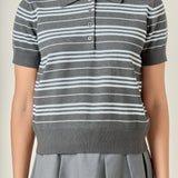 Striped Polo Knit Top