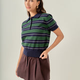 Striped Polo Knit Top