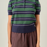 Striped Polo Knit Top