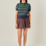 Striped Polo Knit Top