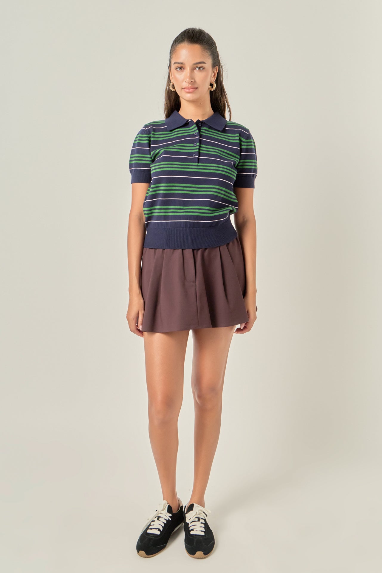 Striped Polo Knit Top