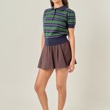 Striped Polo Knit Top