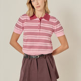 Striped Polo Knit Top
