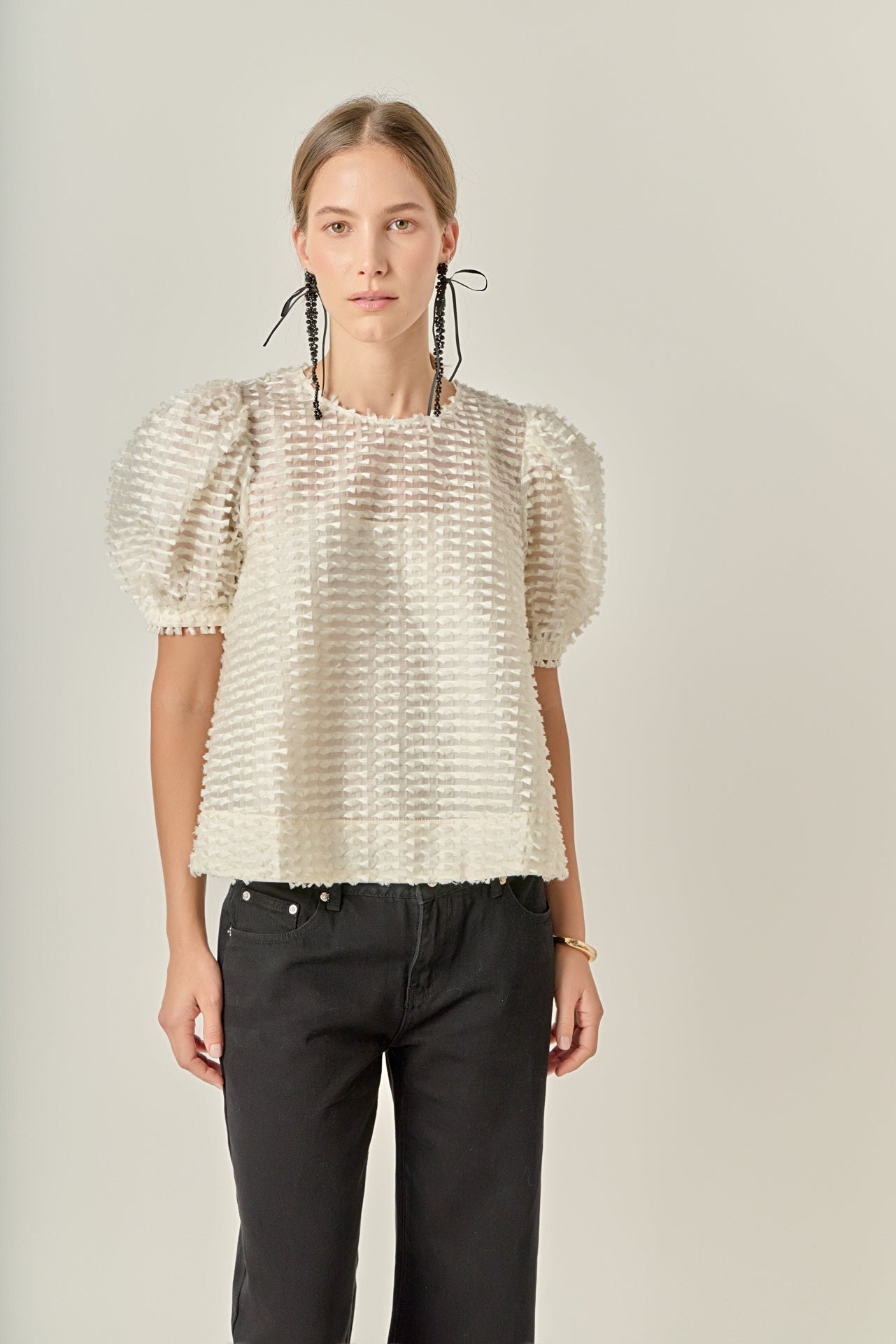 Textured Puff-Sleeve Blouse – English Factory