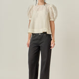 Textured Puff-Sleeve Blouse