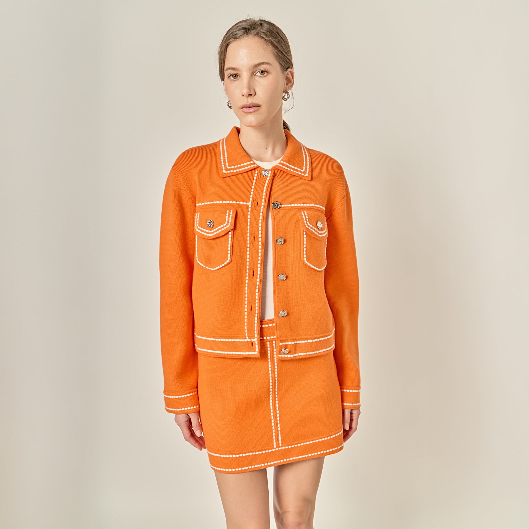 Denim-Look Knit Cardigan