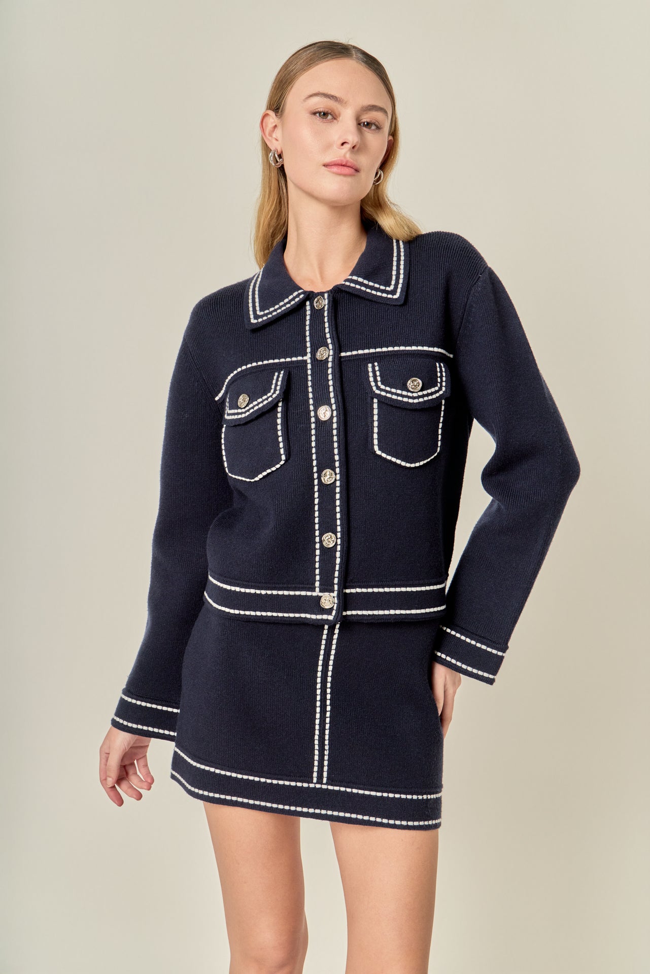 Denim-Look Knit Cardigan – English Factory