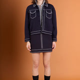 Denim-Look Knit Cardigan