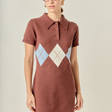 Argyle Knit Polo Mini Dress