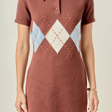 Argyle Knit Polo Mini Dress