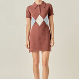 Argyle Knit Polo Mini Dress