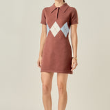 Argyle Knit Polo Mini Dress